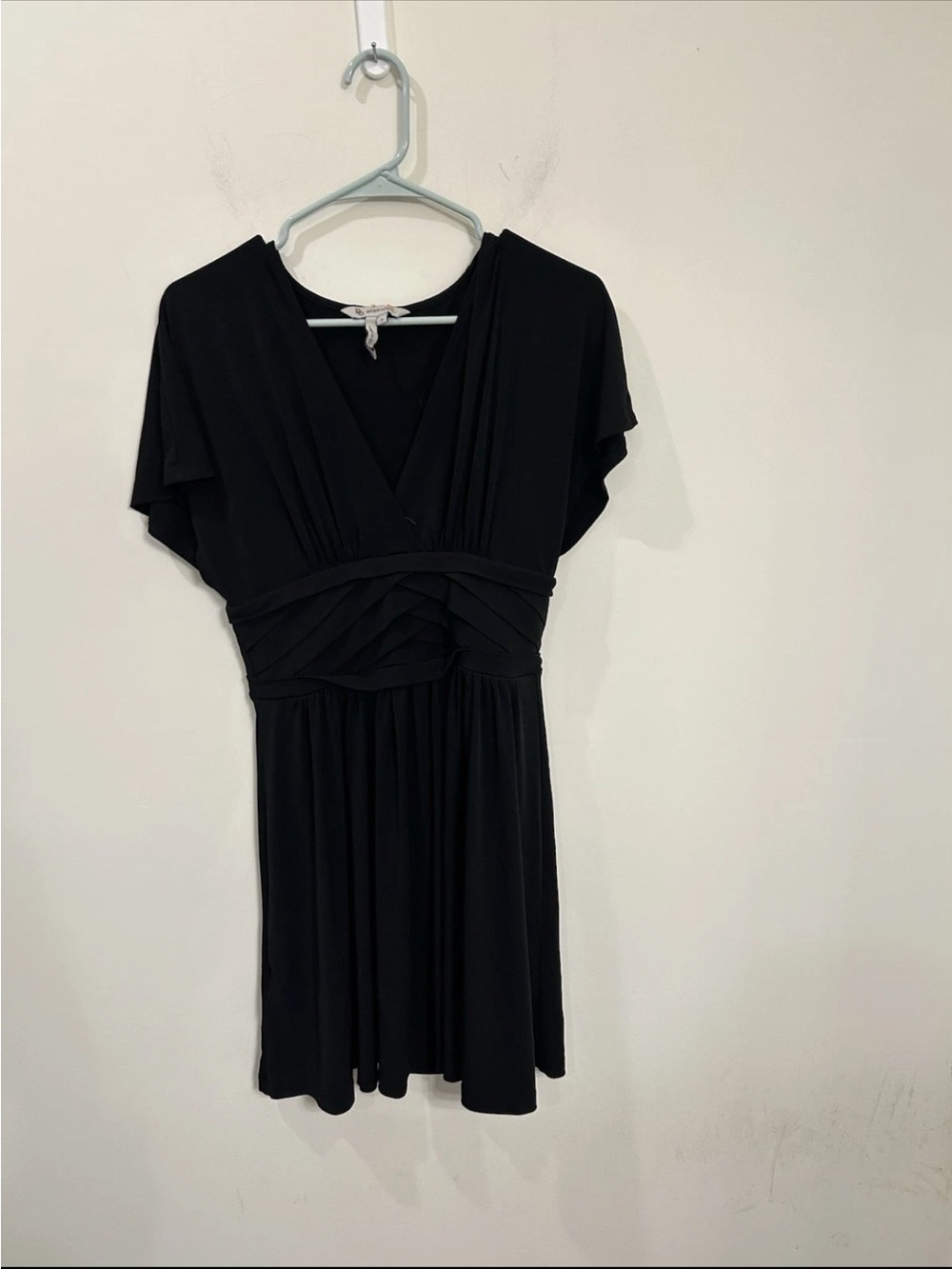 BCBGeneration Black V-Neck Ruched Waist Dress